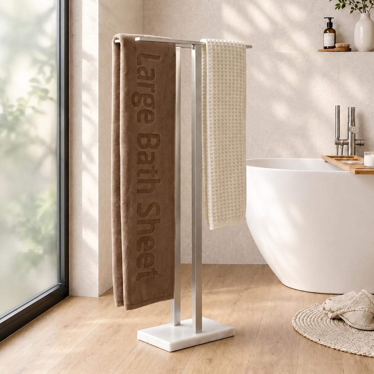 KES Bathroom Towel Rail Free Standing with Marble Base Stand Towel Rack