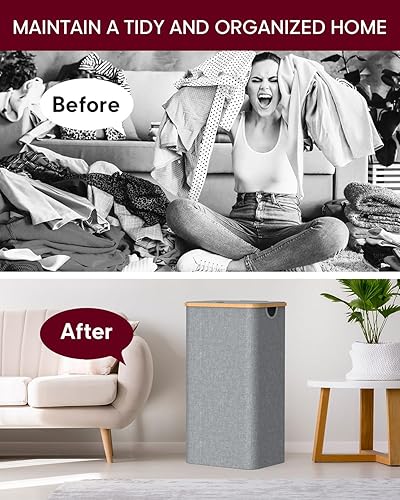 Miniatura 5 de Cesta para la ropa sucia con tapa, cesta grande para la lavandería, cesta de ropa sucia, plegable y ahorra espacio (gris)