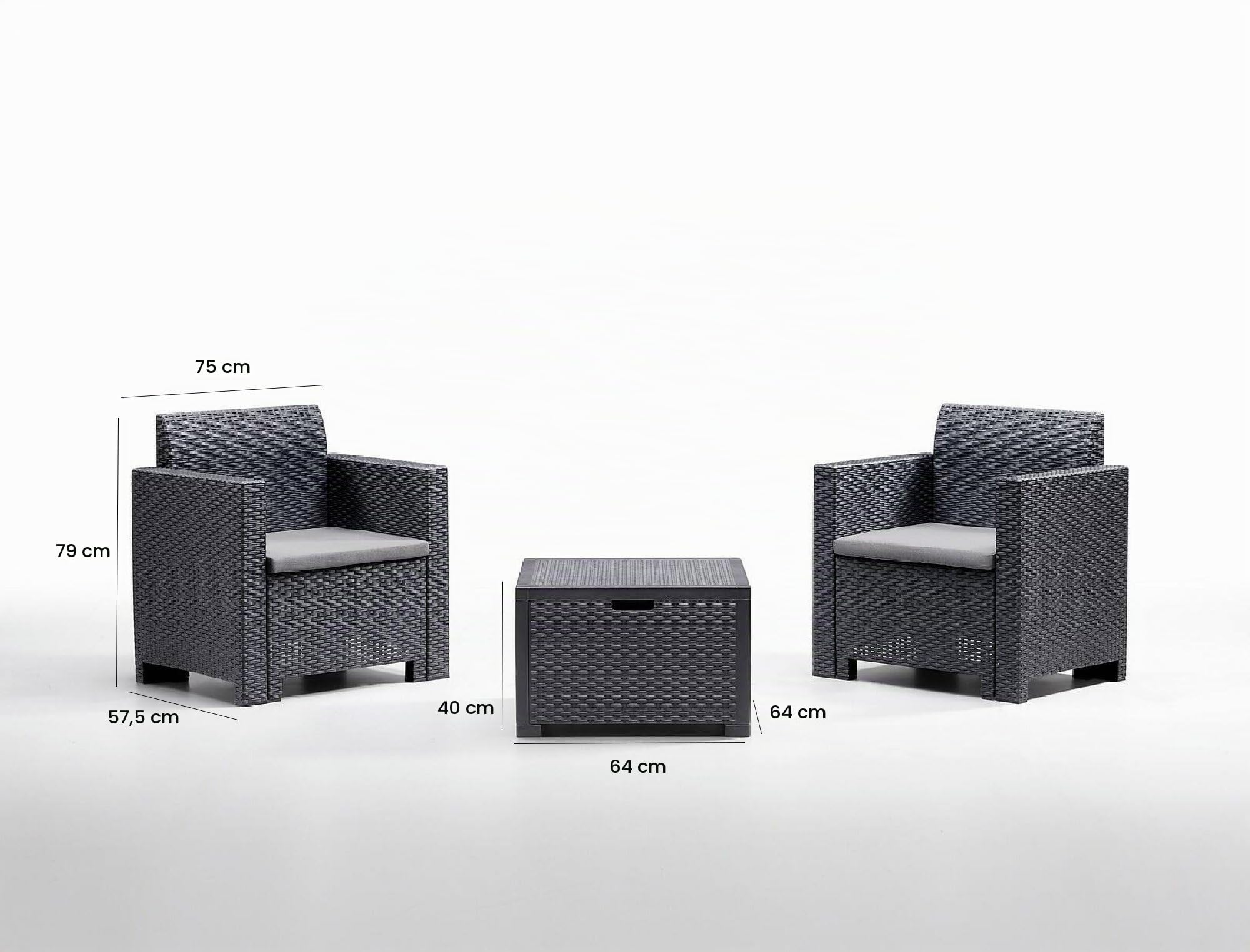 Dmora Salotto da Esterno Neptune, Set da Giardino con Cuscini, Salottino Indoor e Outdoor Effetto Rattan, 100% Made in Italy, Antracite