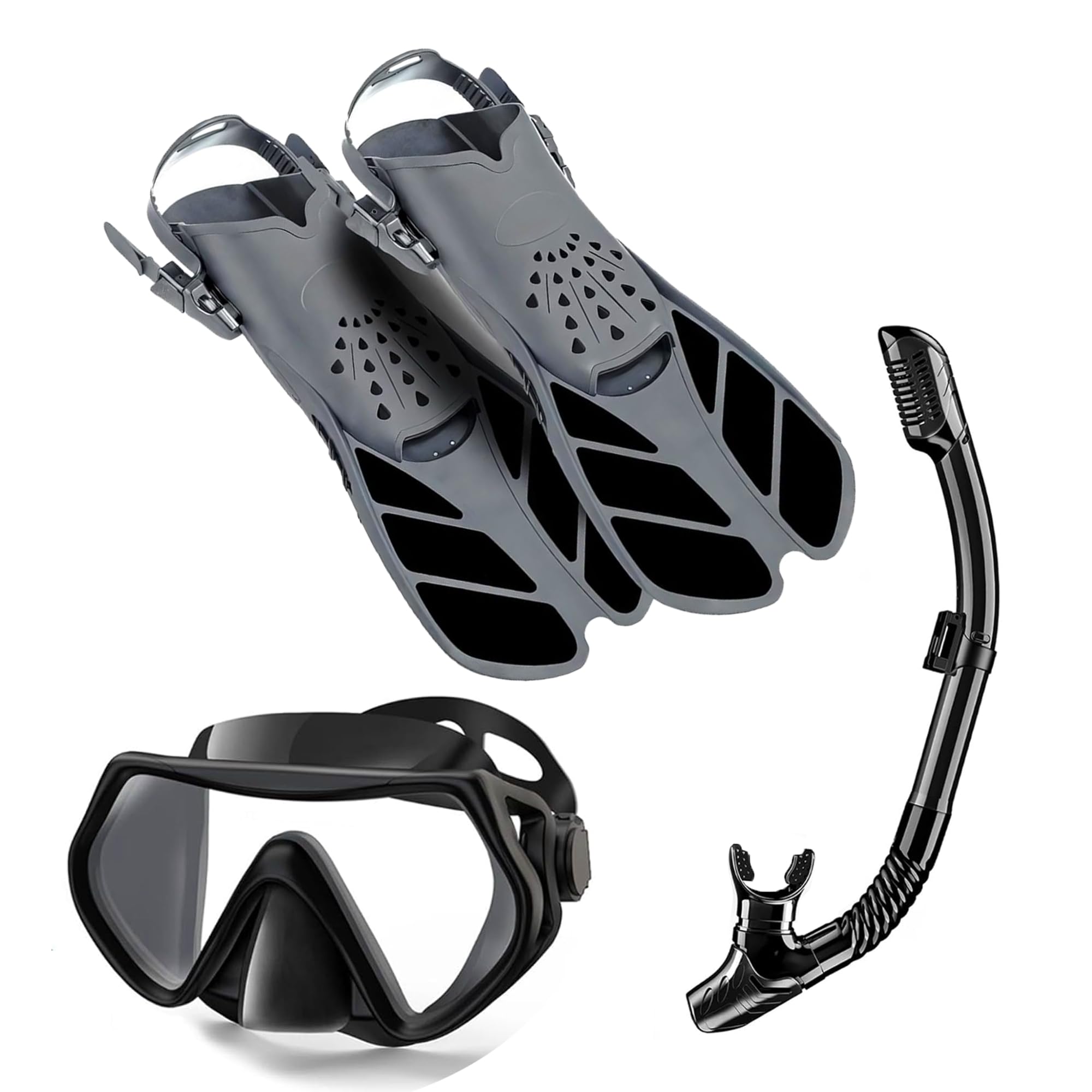Adult Snorkel Set with Anti-Fog Mask & Dry Top Snorkel – Leak-Free Diving Gear with Adjustable Fins and Travel Bag