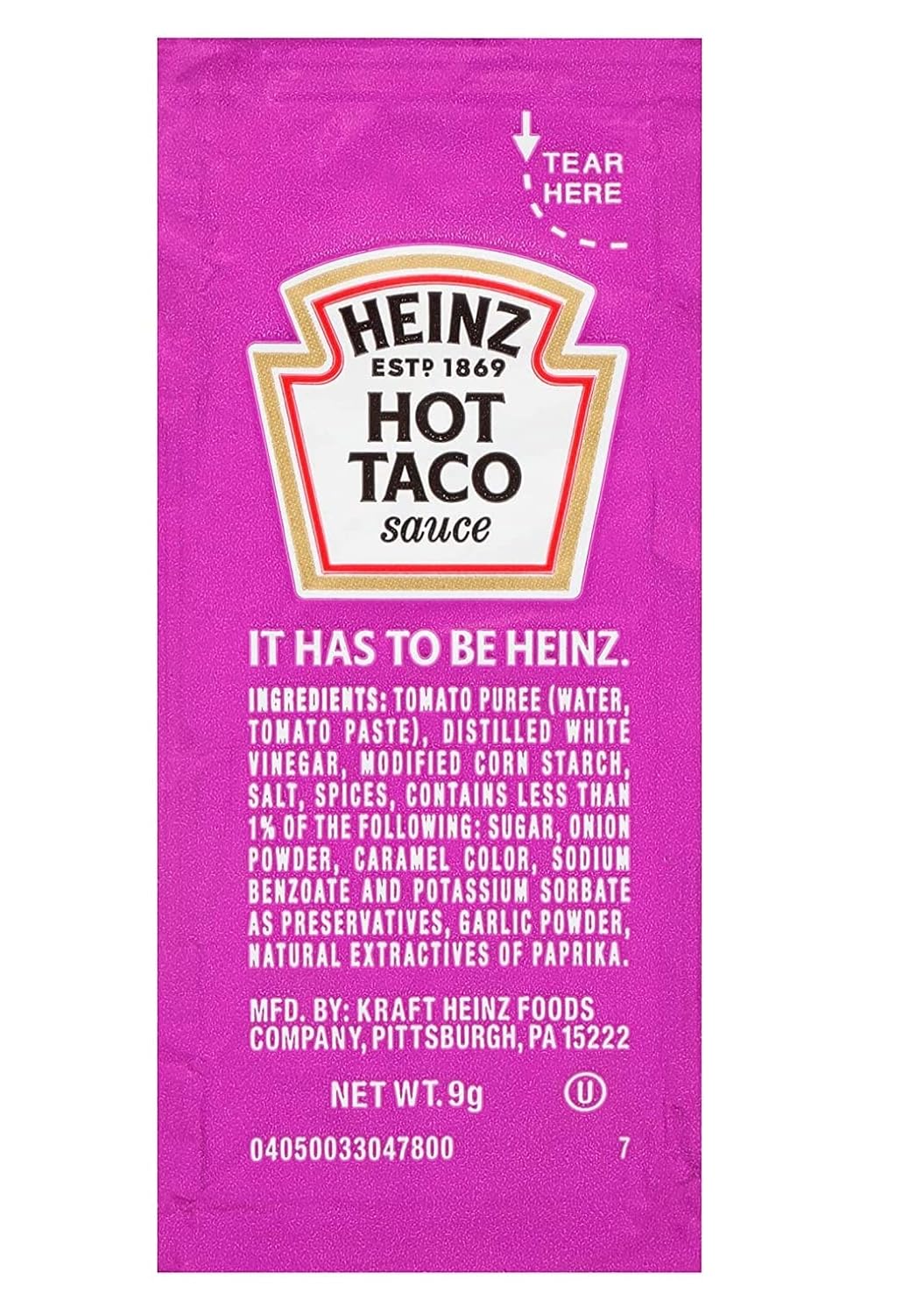 Heinz Hot Taco Sauce Single Serve Kosher Condiment Portion