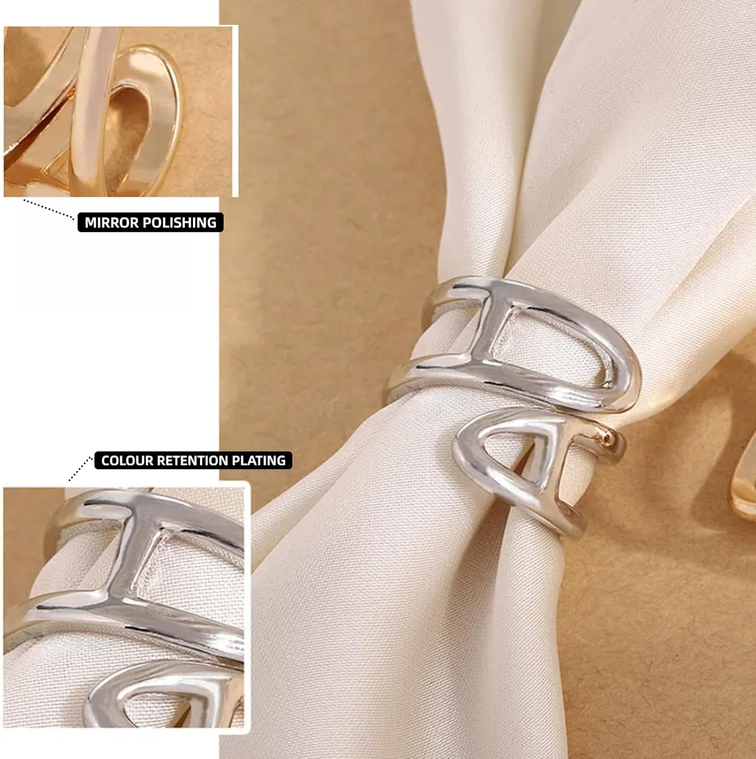 SYWDUDUCLT Scarf Ring for Women's Shawl, Silk Neckerchief, Tshirt, Gold/Sivler, S/M/L, 2 Pcs - Image 6