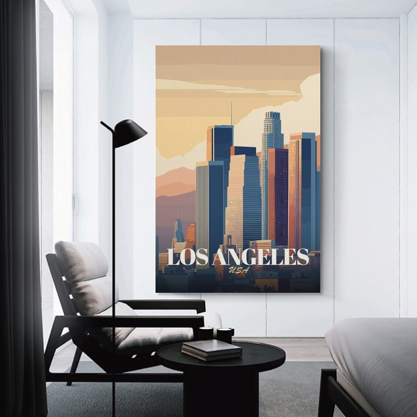 Junmoney Los Angeles Cityscape Illustration(3) Decorative Canvas Print, 20x30inch(50x75cm), for Hallway, Bedroom Or Modern Interiors, Gift Idea for Housewarming And Birthdays