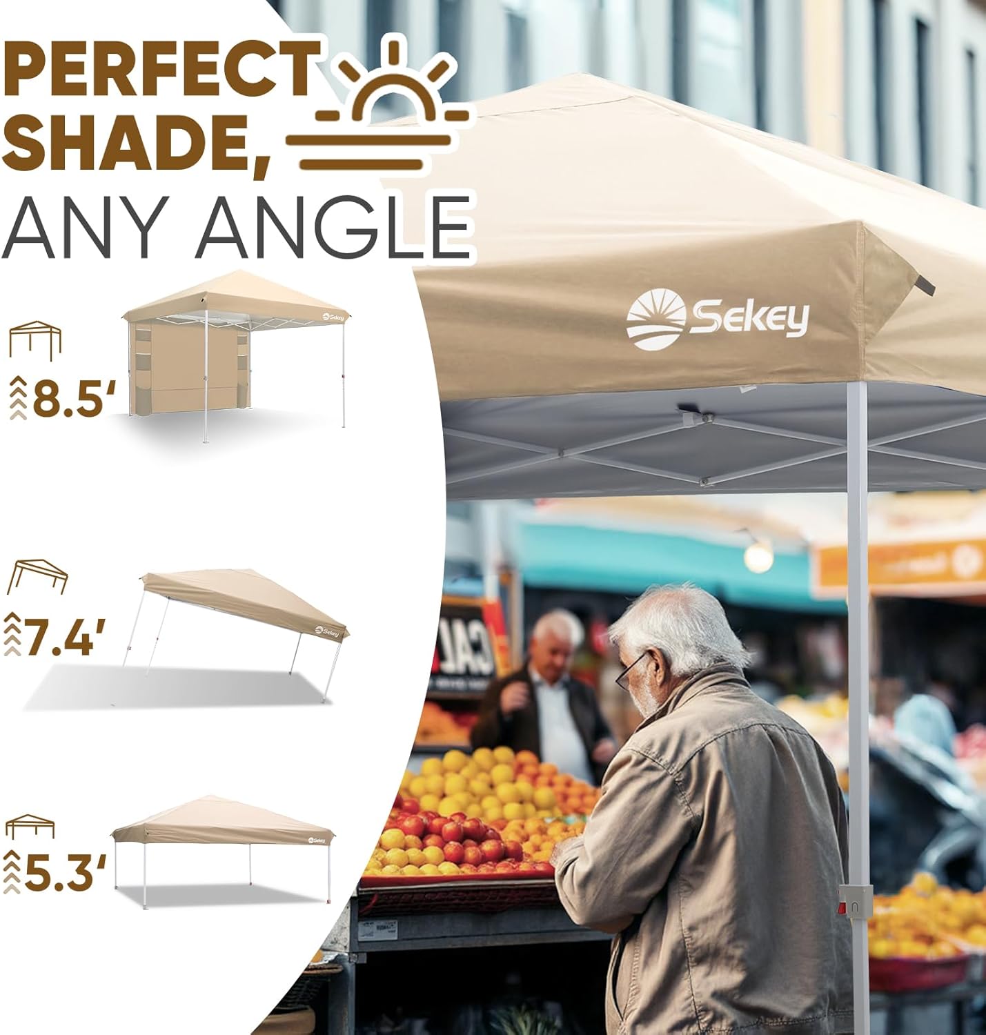 Sekey 10x10 Pop Up Canopy with Pockets Sidewall, One Push Setup Instant Outdoor Gazebo, Instant Easy Up Canopy with UPF50+ Top, 4 Weight Bags for Events, Beach, Patio, Camping