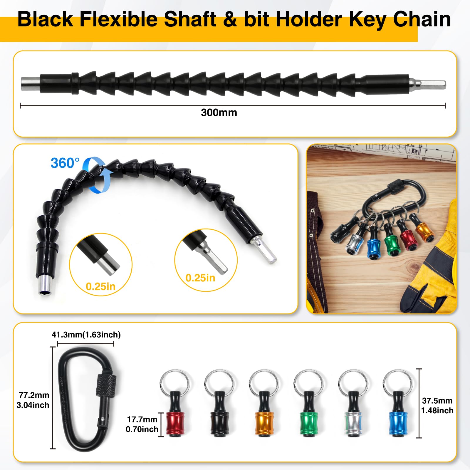 38 extensiones de broca flexibles, taladro de ángulo recto de 105°, soporte de brocas, adaptador de enchufe hexagonal, extensión de broca flexible, kit de puntas de destornillador de extensión