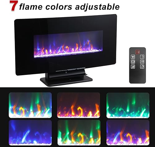 Miniatura 6 de Chimenea eléctrica delantera curvada de 36 pulgadas, chimenea eléctrica independiente o montada en la pared con color de llama ajustable y control