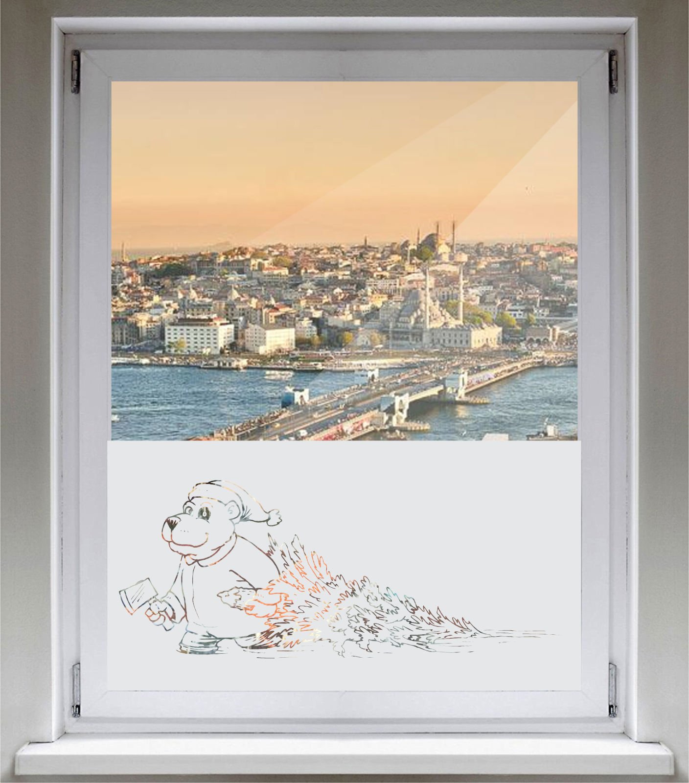 Film décoratif pour fenêtre en verre satiné premium motif artistique E985 Ours fou