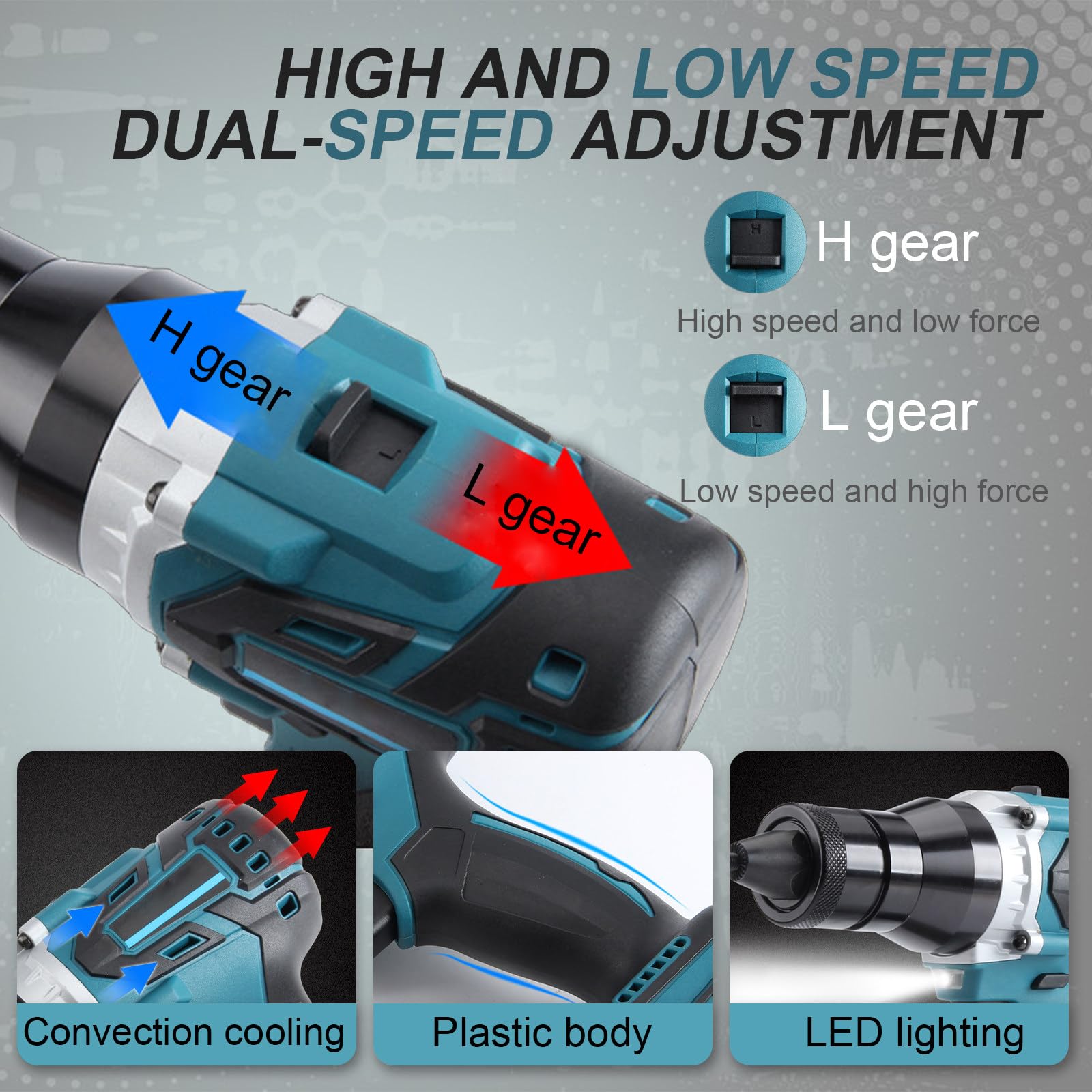 SHAHRYAR Pistola Remachadora Automática,Juego De Remachadora Eléctrica,Juego De Remachadora Inalámbrica,2 Velocidades - 5200 Mah,para Tuercas M3, M4, M5, M6, M8, M10 Y M12
