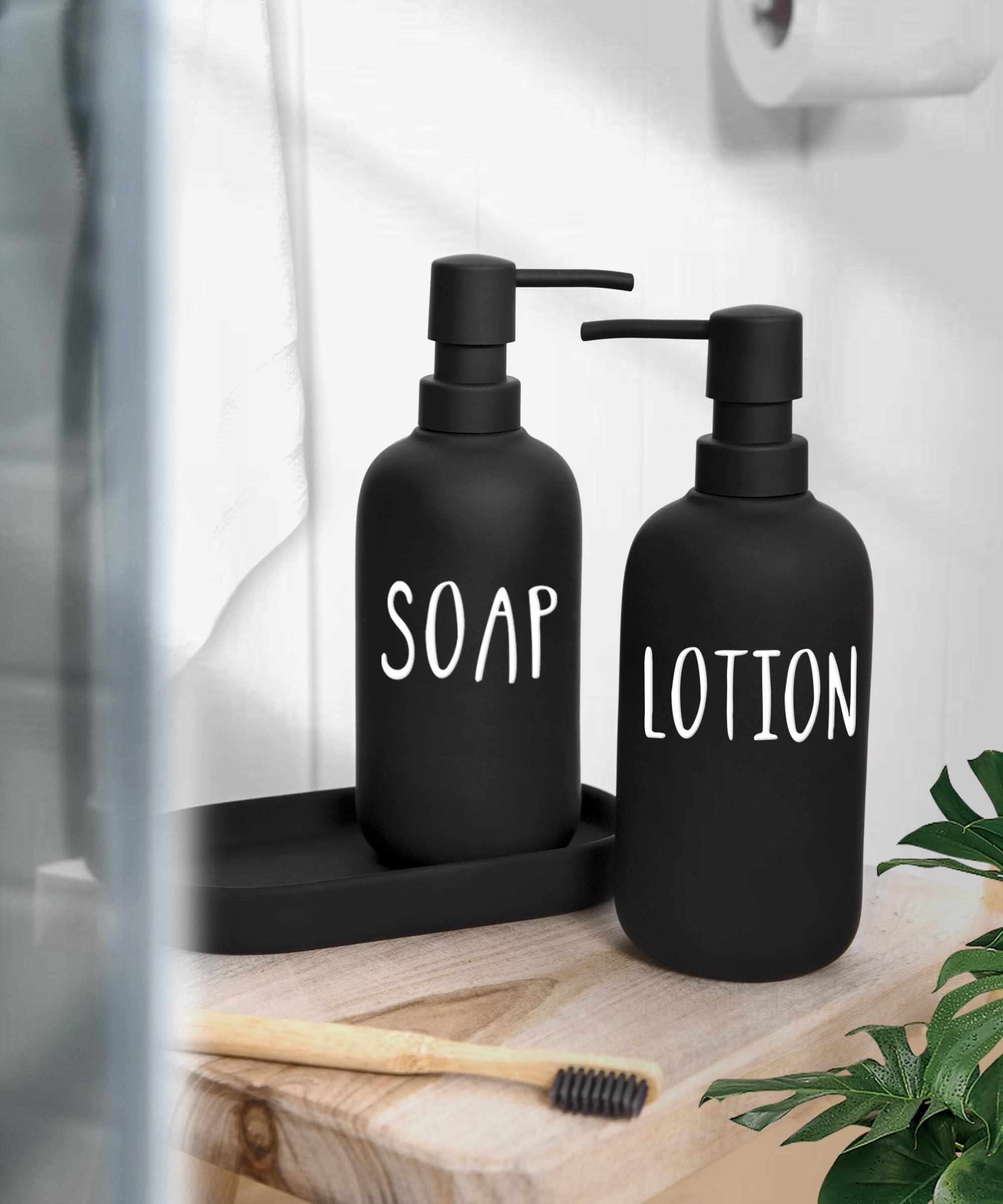 Keramik-Seifenspender, elegante Handseifenpumpe mit 4 Etiketten (Seife, Geschirr, Lotion, Hände) – langlebiges und stilvolles Keramik-Design für Küche und Bad, nachfüllbarer