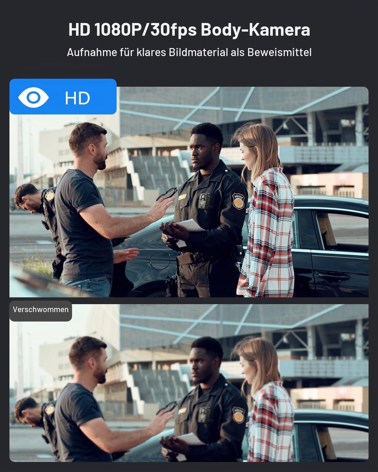 BOBLOV KJ25 1080P 256 GB Körperkamera, Body Cam, 3000 mAh mit 10–13 Stunden Aufnahmezeit, Body Camera mit Nachtsicht, für Lieferungen, Strafverfolgung (256 GB)