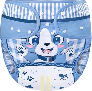 Littleforbig Washable Adjustable Reusable Waterproof Cloth Adult Diaper Wrap Cover- Little Blue M