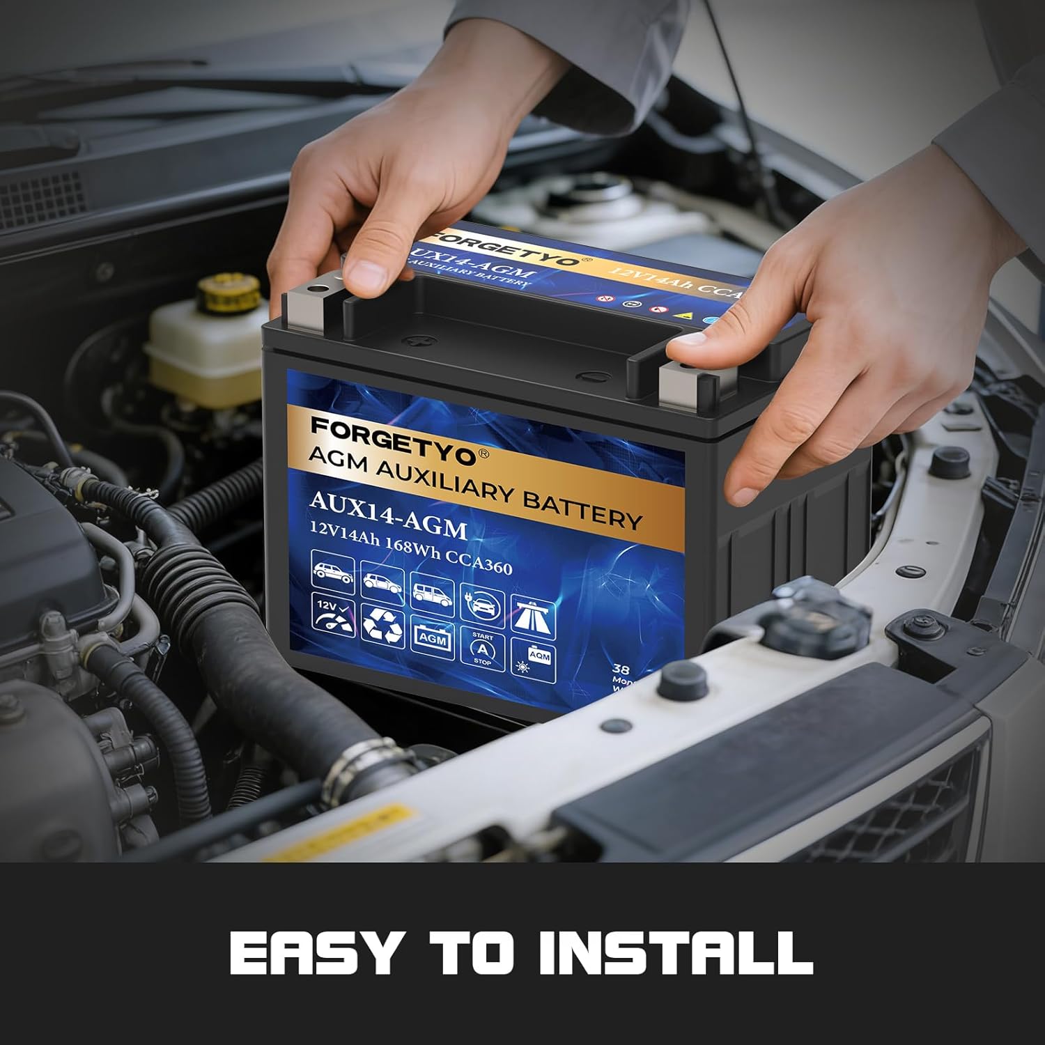 AUX14 Auxiliary Battery, 12V 14 AH AGM Battery, 240 CCA Rechargeable AGM Maintenance Free 38 Months Warranty
