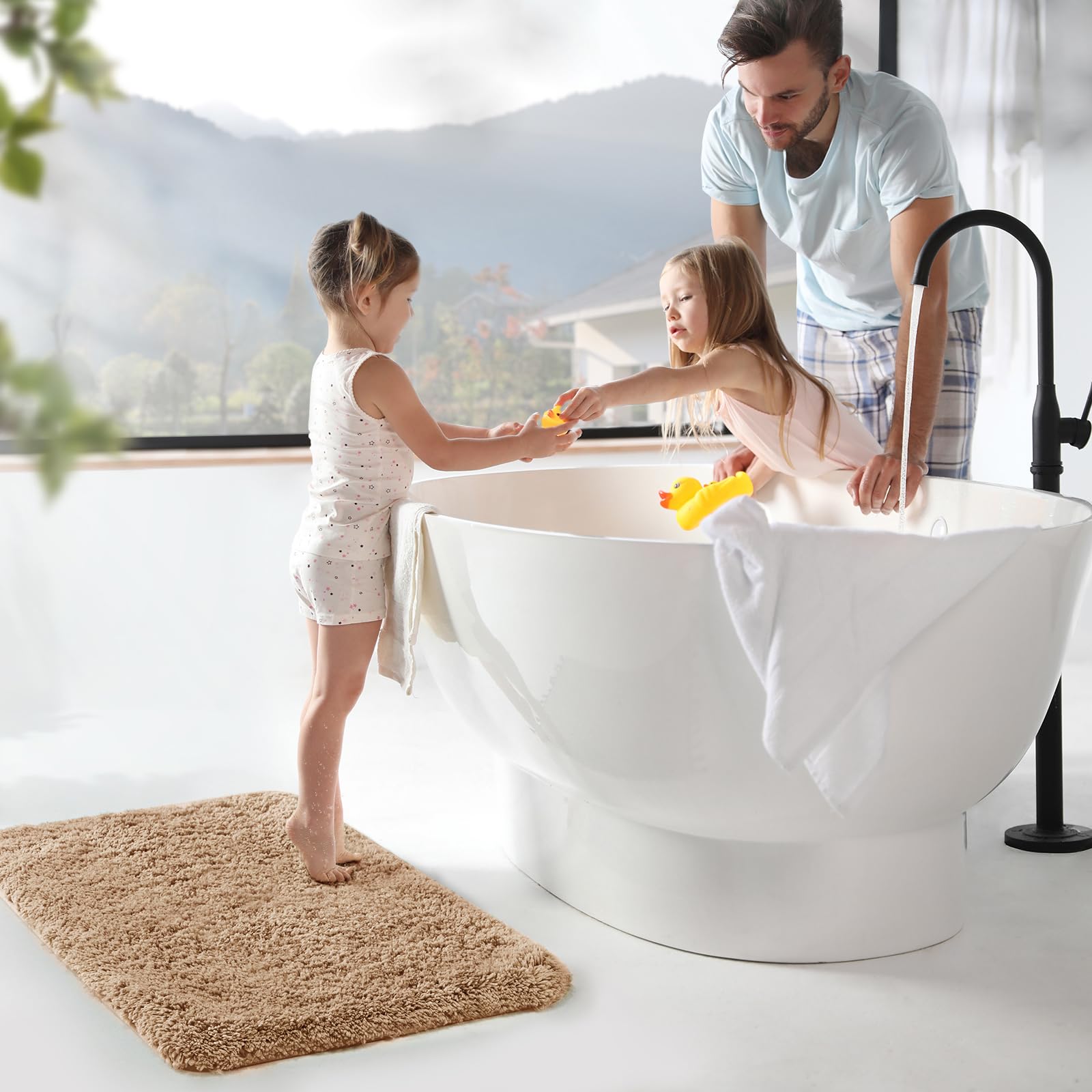 TECHMILLY Alfombra de baño, súper suave, absorbente, gruesa, de microfibra, antideslizante, con cintas, lavable a máquina, de secado rápido para el suelo del baño, bañera y ducha, 20 x 32 pulgadas