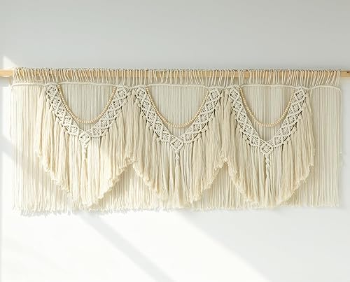 Miniatura 5 de IOWER Decoración de pared de macramé, 75 pulgadas de ancho x 35 pulgadas de largo, macramé extra grande para colgar en la pared, artesanía,