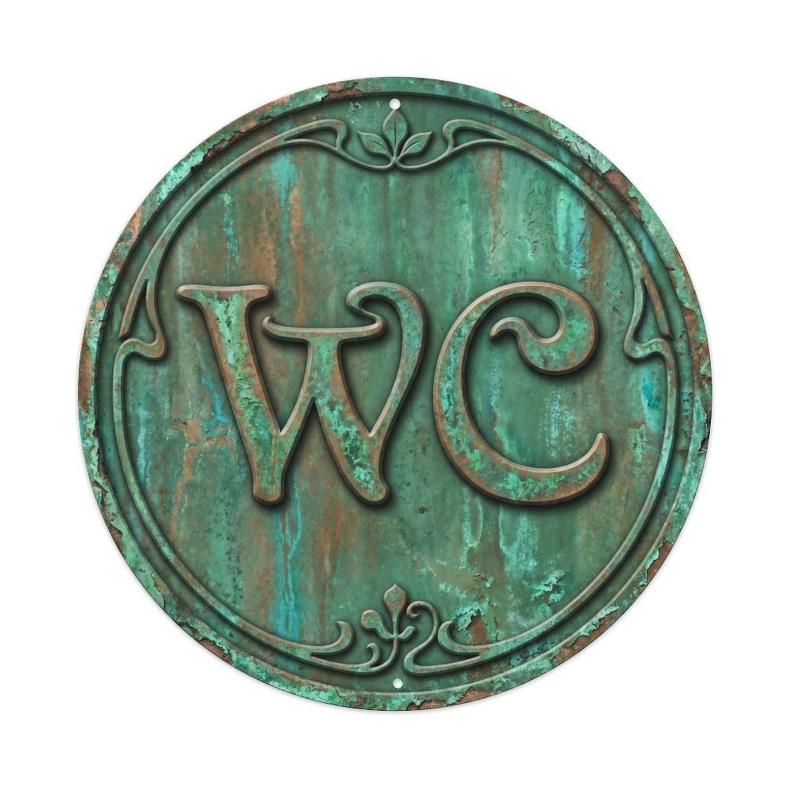 Toilet （WC） Copper Green Oxidized Shield Metal Tin Sign Plaque Wall Decor for Cafe, Club Bar, Office, Home Garden Round Metal Poster 8x8Inch