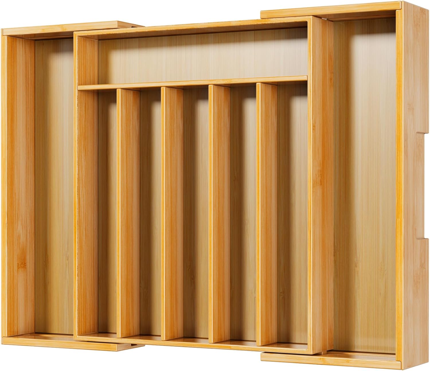 Kitsure Large Bamboo Silverware Organizer - Expandable Drawer Organizer for Utensil, Cutlery and Flatware, Kitchen Storage Solution with 6 to 8 Slots, Natural, 19.4" × 13.1" × 1.8" Extra Large Natural