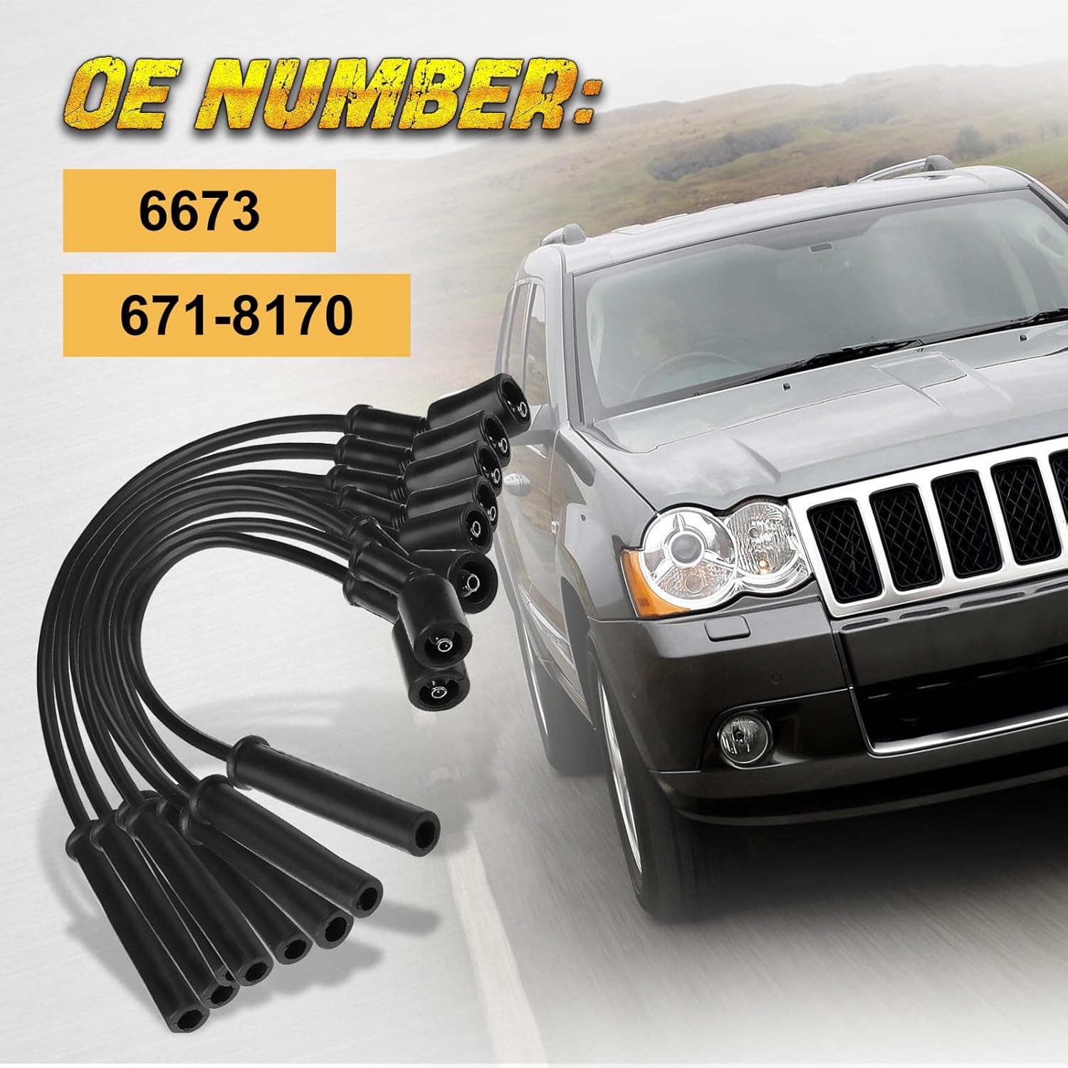 Original Equipment Spark Plug Wires Set Fit for Jeep Grand Cherokee/Jeep Commander/Chrysler Aspen/Dodge Dakota/Dodge Durango/RAM 1500 / RAM Dakota # 6673;671-8170
