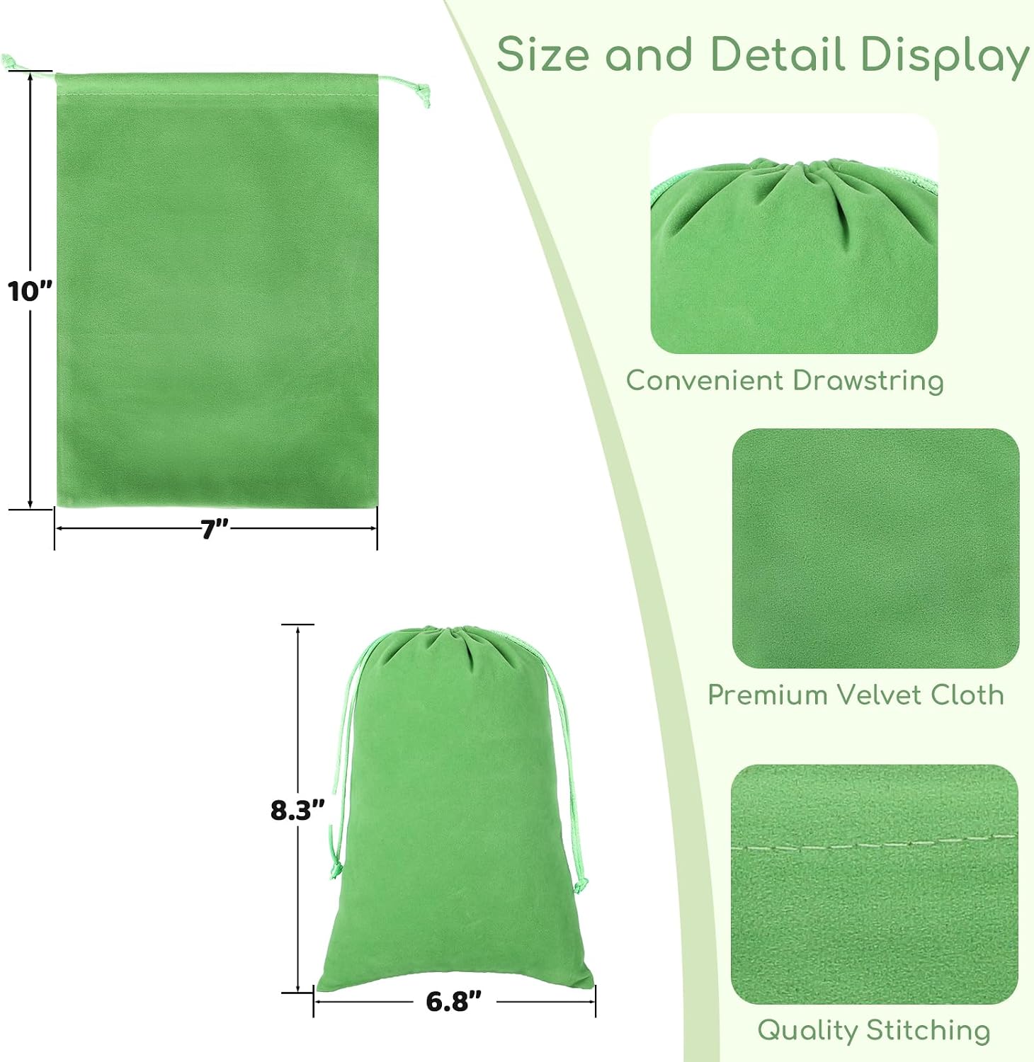 Tapleap 12Pcs Velvet Gift Bags, 7x10” Large Green Drawstring Pouch image 2