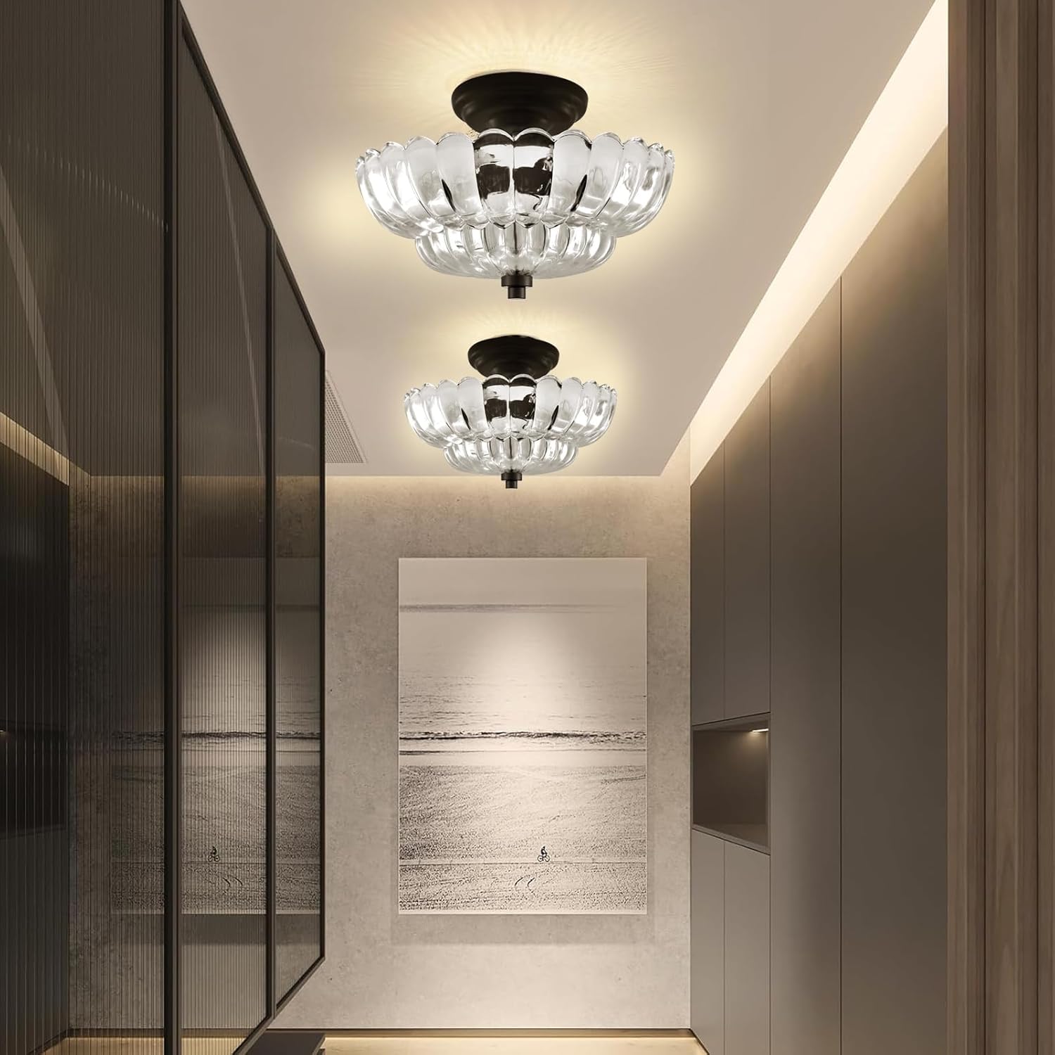 Ceiling Lights Semi Flush Mount Ceiling Light, Modern Black Ceiling Light with White Glass,Ceiling Lights Fixture Suitable for Bedroom Dining Room Kitchen Living Room(Excluding Free Bulbs)