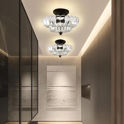 Miniatura 6 de Luces de Techo Montaje Semi Empotrado Luz de Techo, Luz de Techo Moderna Negra con Vidrio Blanco, Accesorio de Luces de Techo Adecuado para