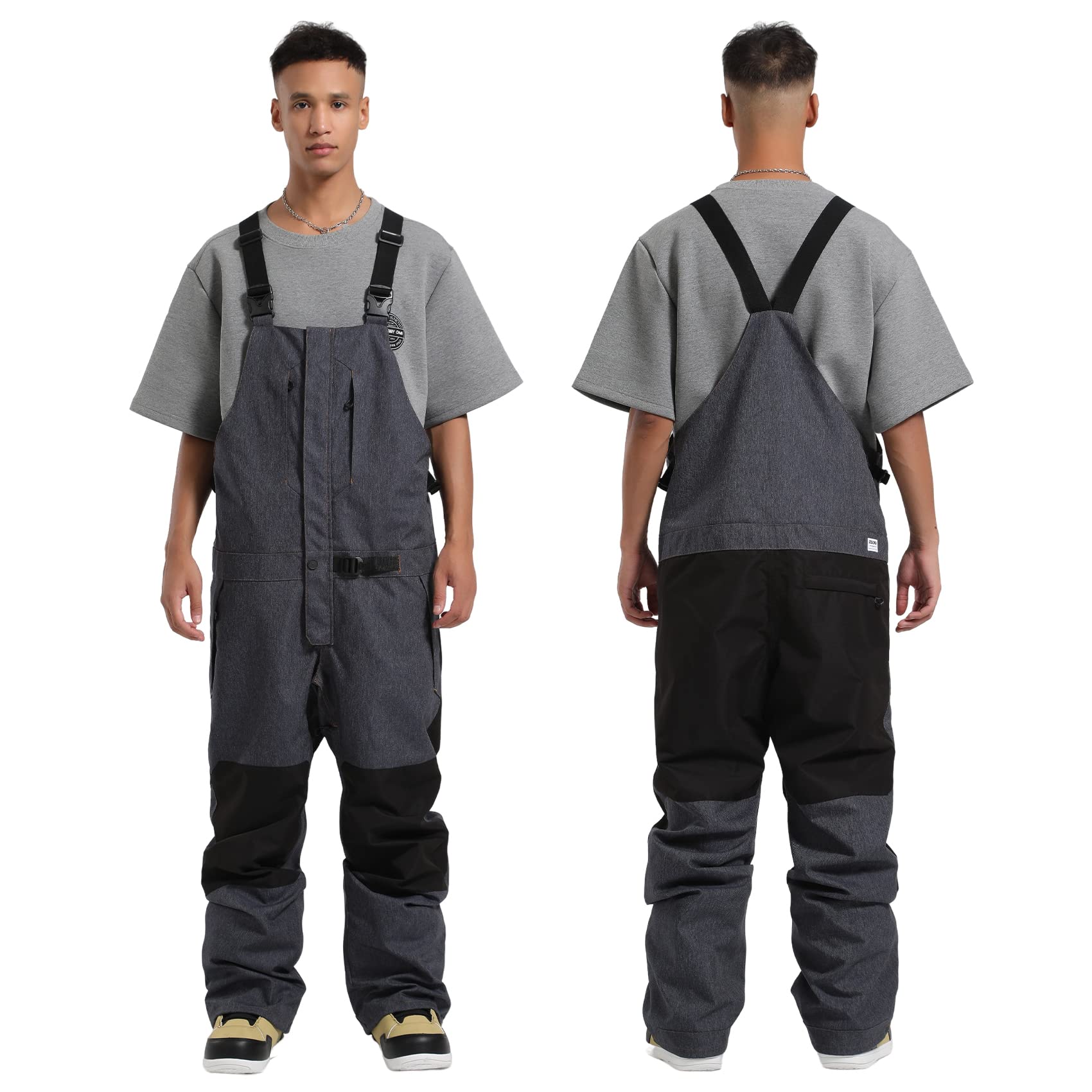 HIEEKDER Men's Ski Bib Women Insulated Waterproof Snow Pants Bibs