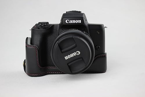 Vista 12 de Funda M50, hecha a mano de piel sintética para cámara Canon EOS M50 con lente de 0.59 a 1.77 pulgadas, versión de apertura inferior + correa