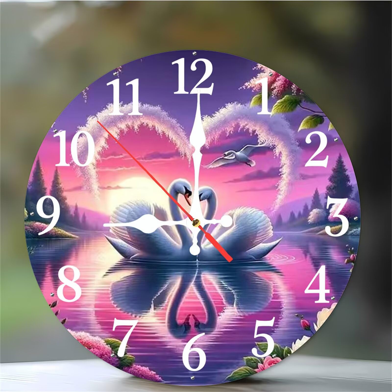 Horloge murale design cygne mouvement quartz ultra-précis
