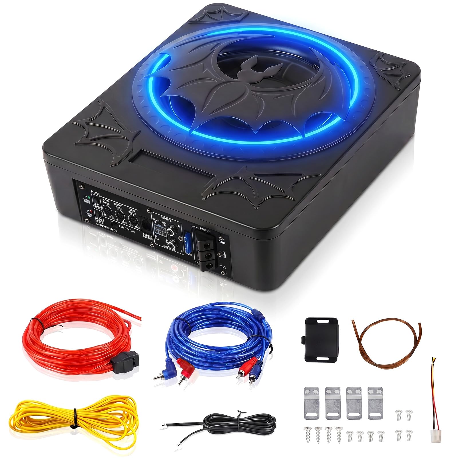 SIXWIN Subwoofer 1200W, 10 Pollici Subwoofer Sottosedile Piatto per Auto con Amplificatore Integrato, Sistema Audio per Auto, Controllo Personalizzato dell’Enfasi dei Bassi, Bassi Profondi