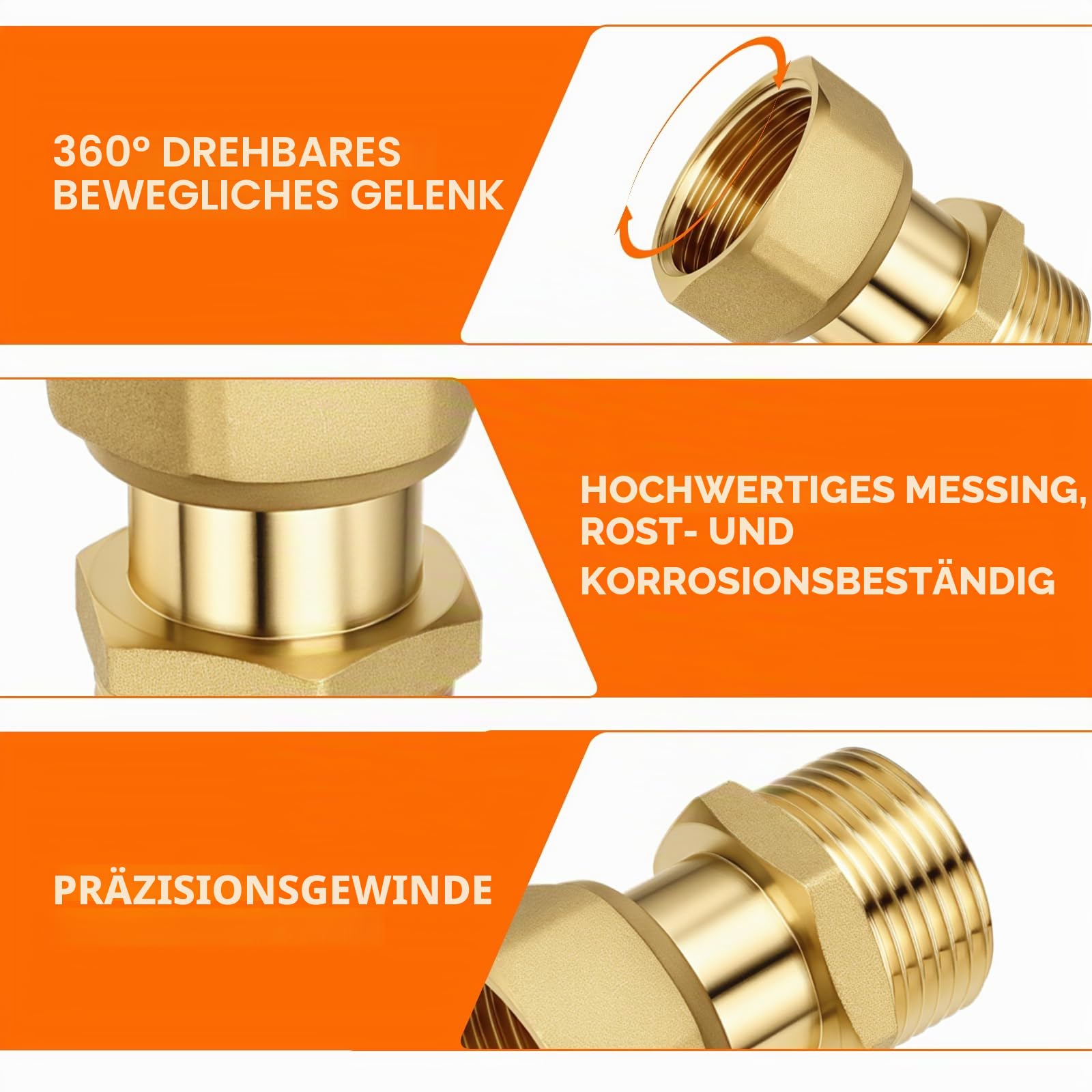 Messing Verschraubung 2 Stück Verbindungsstück aus Messing Beweglich | 1 Zoll / DN25 (32,5x30,5 mm) | Bewegliche Verschraubung aus Messing | Verbindungsstück für Wasseranlagen & Heizsysteme