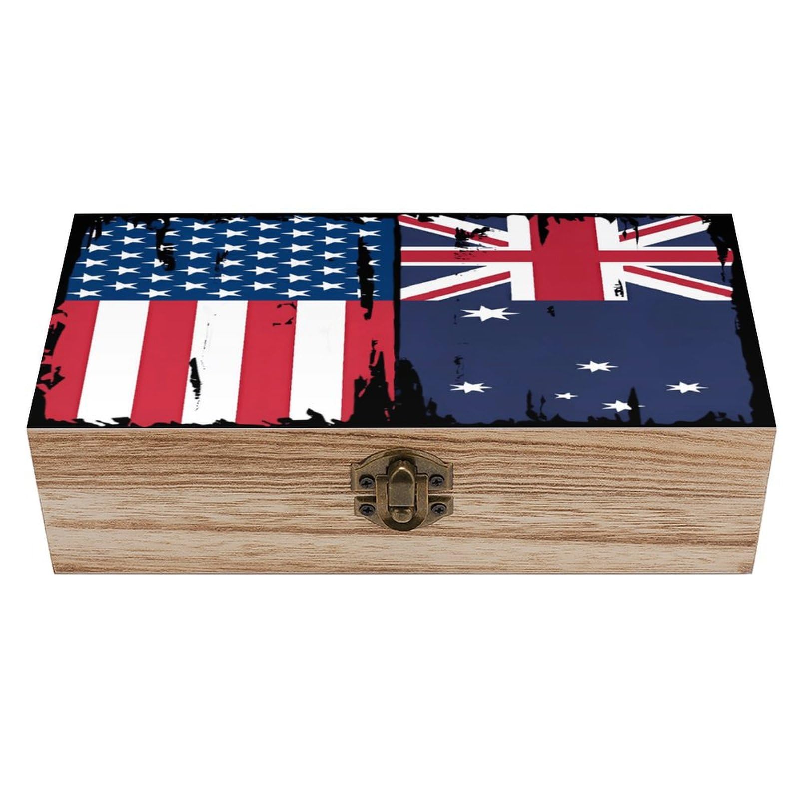 Smazdfxx As Pic U.s. Australian Flag Funny Wooden Gift Boxes Memory Box Decorative Storage Organizer Boxes With Lid