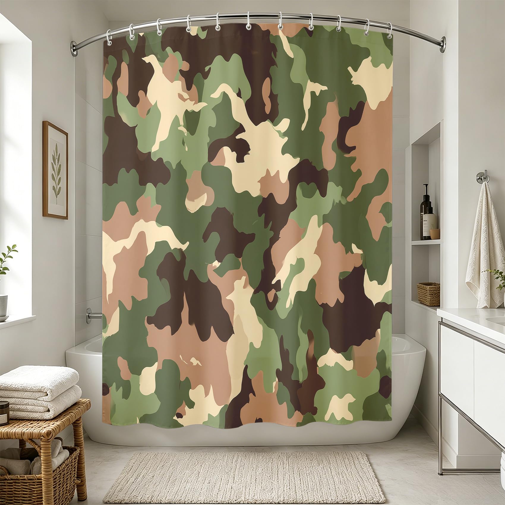 Générique Rideau de Douche Camouflage Militaire 200x240cm | Rideau Douche Armée Moderne Tissu Polyester Hydrofuge Rideau Baignoire pour Salle de Bain avec Crochets