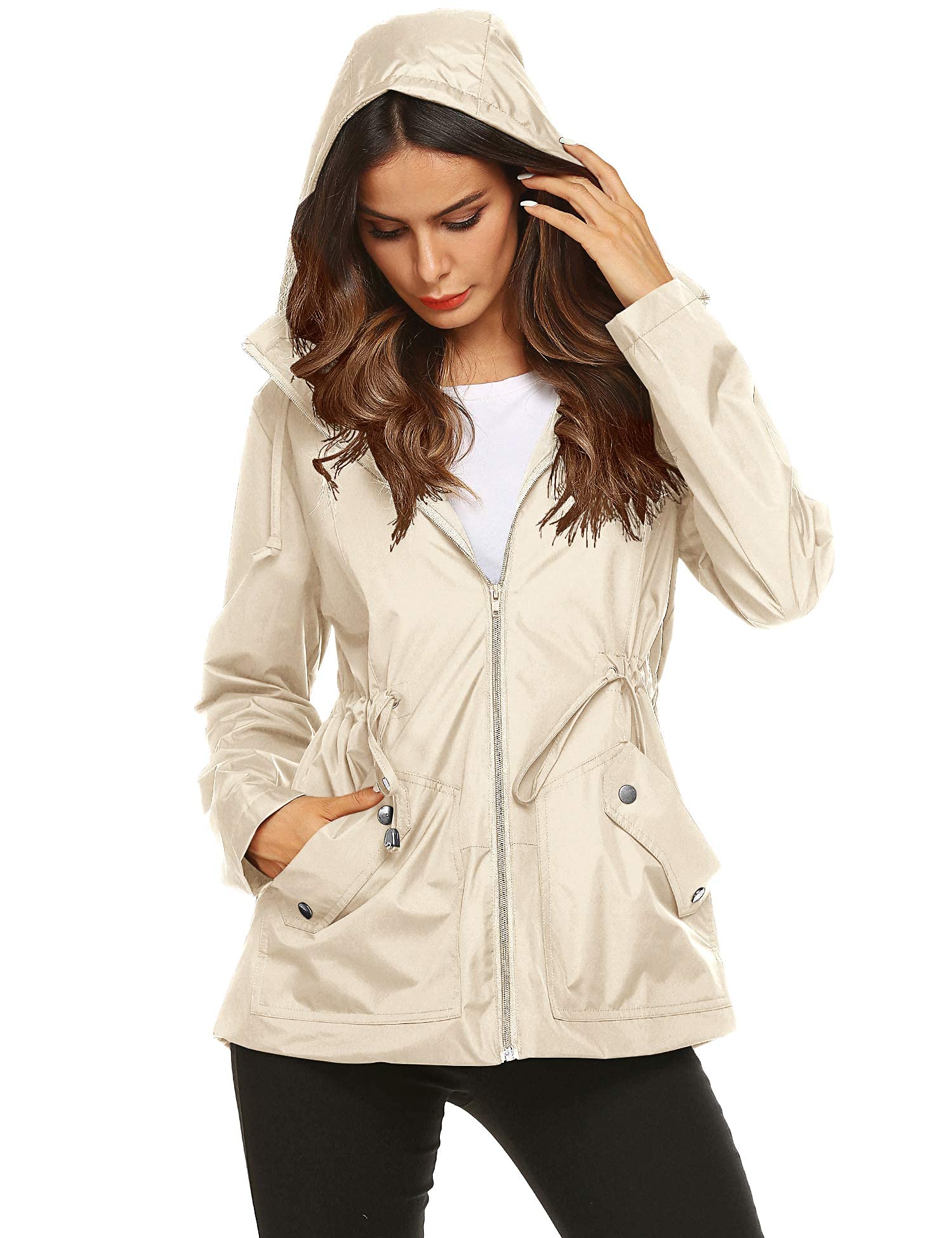 ZHENWEI Rain Jacket Women Waterproof with Lined Raincoat Outdoor Active Travel Hiking