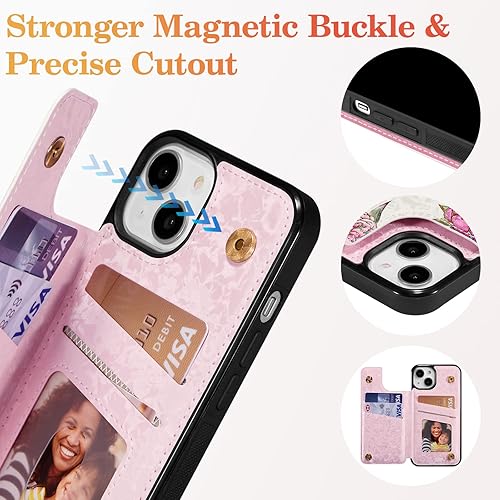 Miniatura 224 de UEEBAI Funda tipo cartera para iPhone 15 Pro Max con tarjetero, cubierta de cuero PU con soporte, bloqueo RFID, doble cierre magnético, relieve de