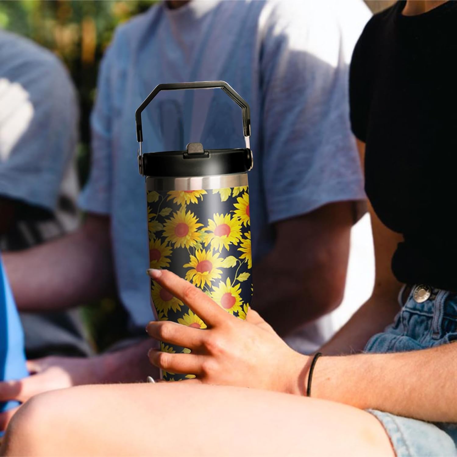 30oz Sunflower Tumbler with Handle and Flip Straw, Floral Stainless Steel Insulated Cup, Travel Coffee Mug Water Bottle, Birthday Mothers Day Chritmas Gifts for Women Animal Flowers Lovers - Image 5