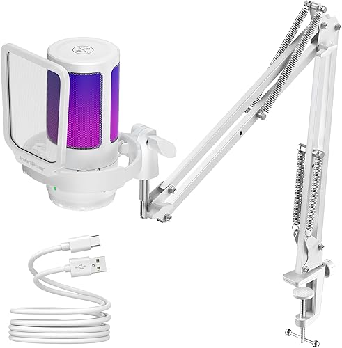 InnoGear Micrófono USB para juegos, micrófono condensador de cancelación de ruido con silencio, ganancia, indicador RGB, soporte de brazo para