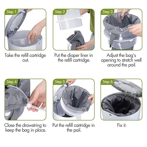 Miniatura 5 de Teamoy - Juego de 3 bolsas de pañales reutilizables para pañales con cordón de ajuste apto para cubos de pañales color gris  gris Chevron gris