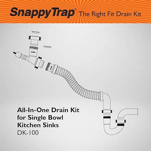 Miniatura 6 de Snappy Trap - Kit de drenaje para fregadero de cocina individual, 1-12 pulgadas con trampa P flexible, kit de drenaje todo en uno para fregaderos de