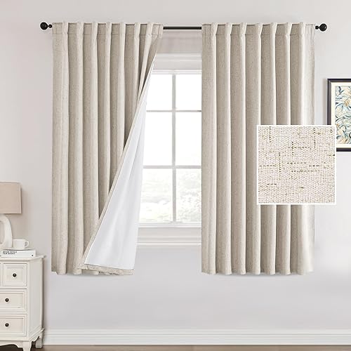 Miniatura 17 de PrinceDeco Cortinas de lino 100% opacas para dormitorio de 84 pulgadas de largo, juego de 2 paneles de cortinas opacas con pestaña trasera y