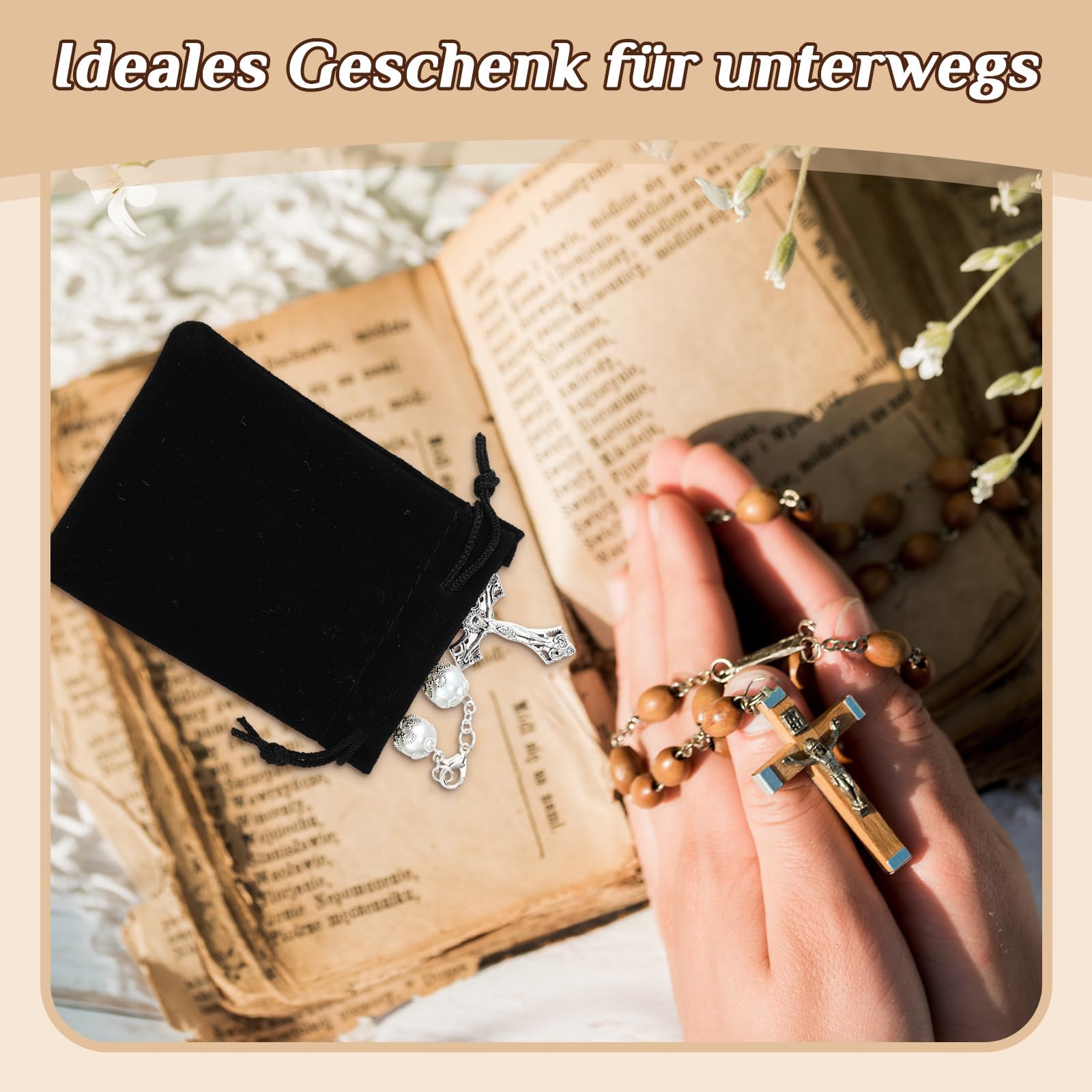Chapelet De Voiture Saint Christophe & Crucifix Argent - Porte-Bonheur Pour Rétroviseur Intérieur, Cadeau Idéal Conducteur