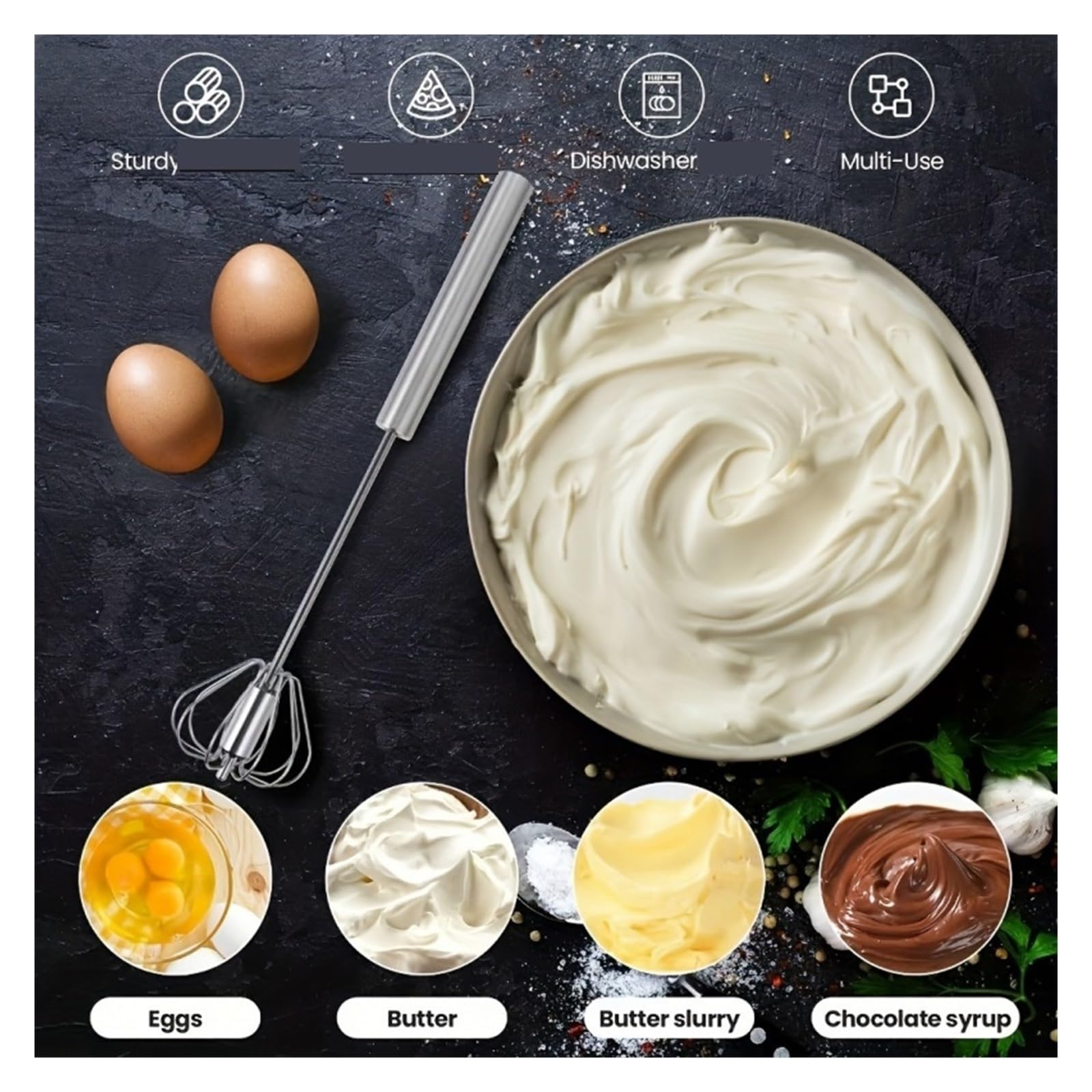 Mezclador de cocina batidor huevos acero inoxidable for mezclar y batir crema sin esfuerzo(M-2pcs-12inch)