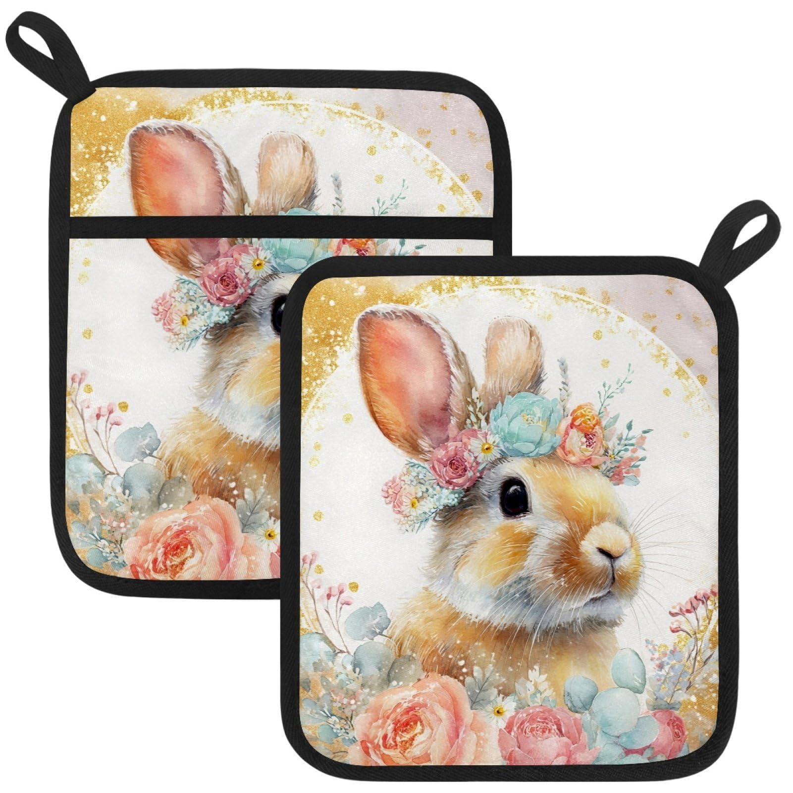 VAPOKF Bunny Kitchen Hot Pot Holder, Pot Holders Heat Resistant Pot Holder with Pocket Heat Resistant Trivets for Hot Pans Cotton Pot Mitts for Kitchen Cooking Baking