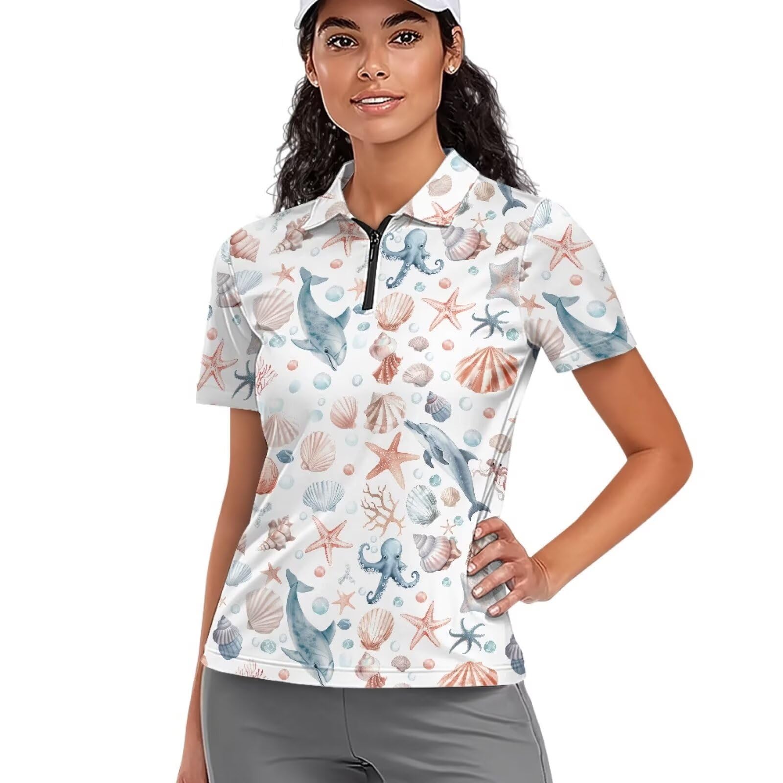 Camisa de golf para mujer con manga corta ligera y cremallera de un cuarto 8