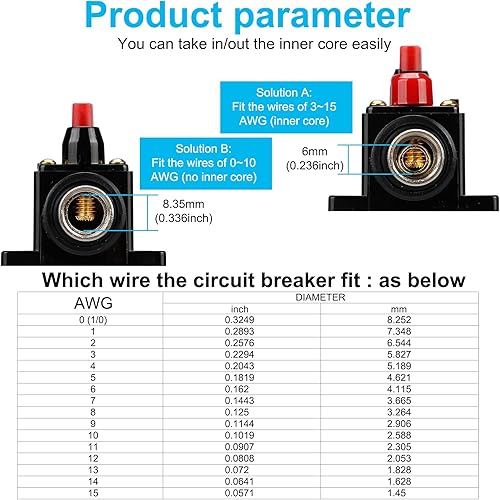 Miniatura 5 de Portafusibles de 80 amperios de 12 V-24 V CC, disyuntor de audio, portafusibles estéreo en línea para automóvil, reinicio manual, para audio de