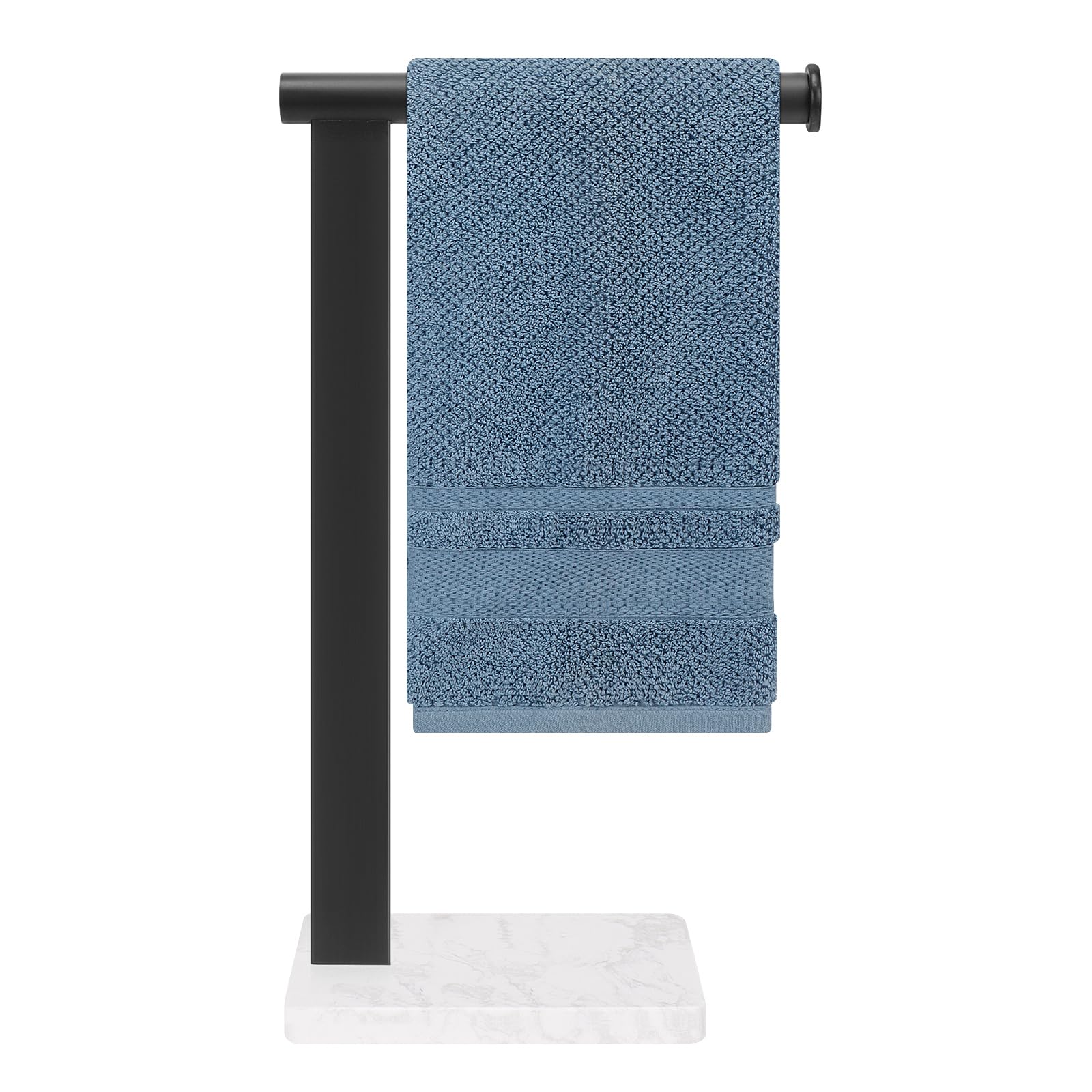 Stainless Steel L-Shaped Hand Towel Holder, SUS304 Bathroom Towel Rack with Thickened Base for Countertop Vanity (Matte Black, Square Base)