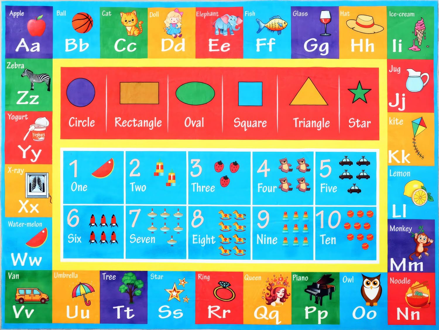 Hudson Comfort Classroom Rug 9x12 - Rugs for Elementary, Daycare, Nursery, and Playroom - Super Soft Non-Slip Carpet - Kids Fun Floor Mat for Playtime (Alphabet)