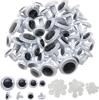 TOAOB 50pcs Black Wiggle Googly Eyes Plastic Safety Eyes 10mm 12mm 15mm 18mm Round Craft Eyes with Washers for DIY Arts Cr...