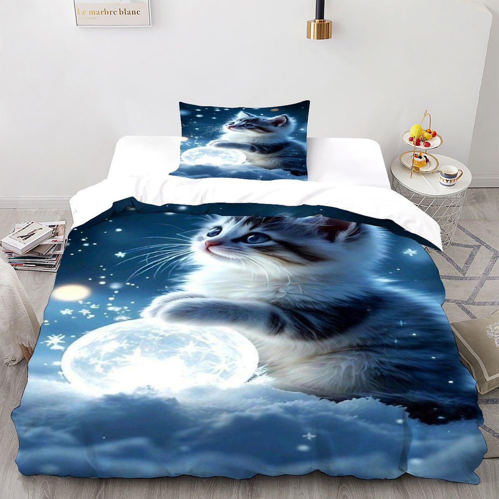 Housse de couette chaton microfbre lit simple theme espace parure