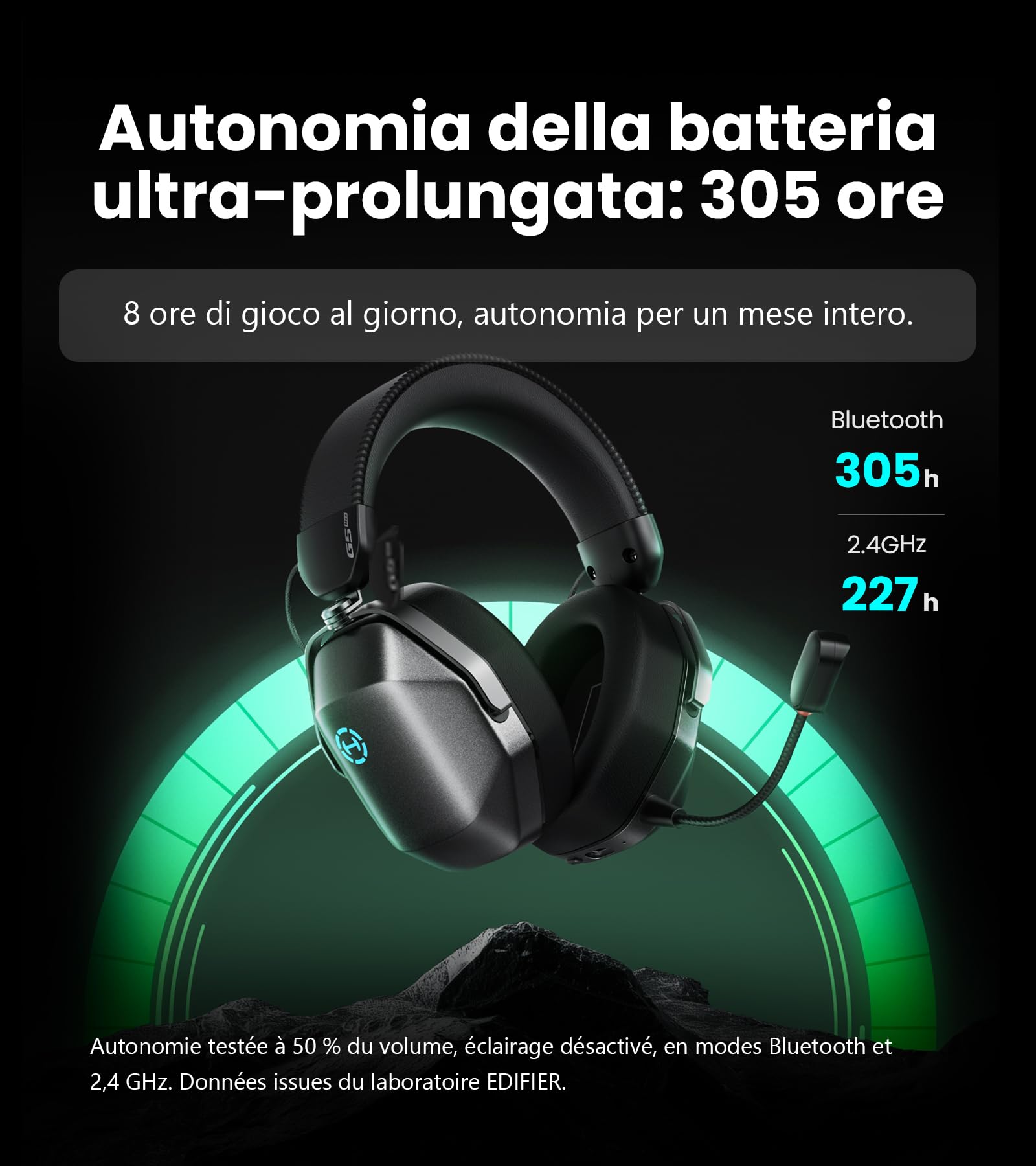 Edifier G5 MAX Cuffie da gaming wireless, Audio Spaziale THX, 305H, Grigio | 305H, 2,4 Ghz, Bluetooth 6.0, Hi-Res Audio, 53mm Pen Driver, Quad-mode, EQ Personalizzabile Tramite Software, Mic Rimovibile