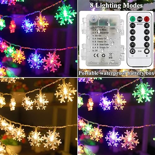 Miniatura 4 de Luces de árbol de Navidad con forma de copo de nieve para decoraciones de Navidad, 30 pies, 60 luces LED de copo de nieve, funciona con pilas, para