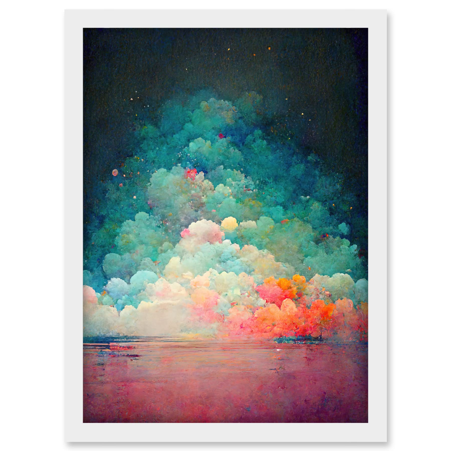 Doppelganger33 LTD Beach Sunset In Bubble Clouds Dreamy Surreal Abstract Artwork Framed A3 Wall Art Print